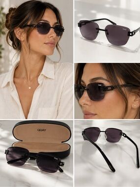 Quay Australia Rimless Sunglasses in Black with Smoke Lenses